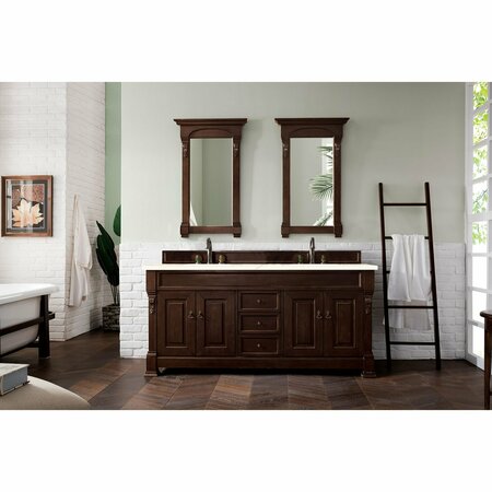 James Martin Vanities Brookfield 72in Double Vanity, Burnished Mahogany w/ 3 CM Eternal Marfil Quartz Top 147-114-5761-3EMR